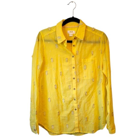 Maeve Women's Bright Yellow Pineapple Button Down Shirt Size US 8 - Picture 1 of 7